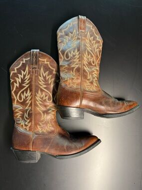 Ariat Heritage R Toe Men's Size Distressed Brown Leather Cowboy Boots - 9.5 EE